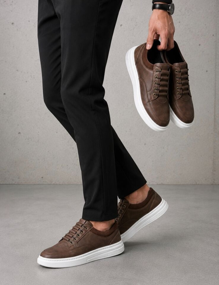 Kahverengi Erkek Sneaker | Akıllı Bağcıklı Günlük Ayakkabı