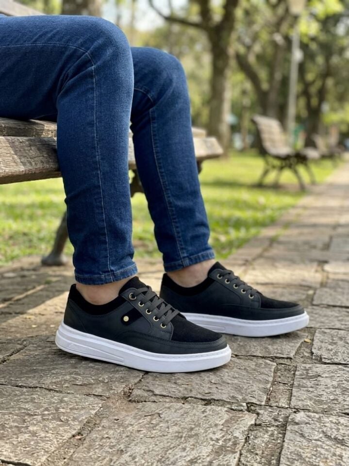 Siyah Erkek Ayakkabı | Süet Detaylı Günlük Sneaker